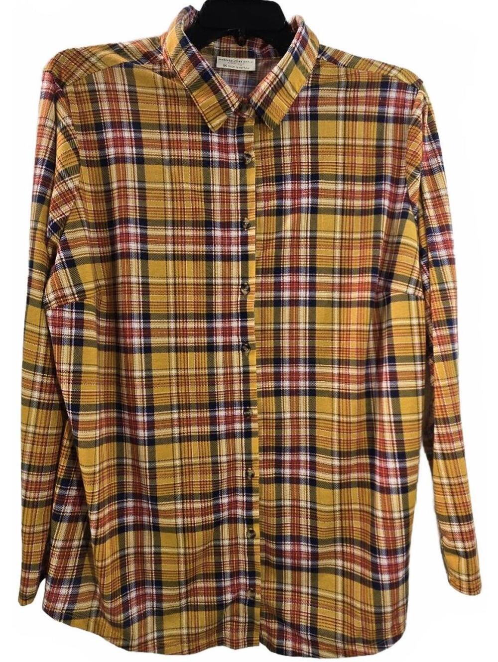 Bobbie Brooks Yellow Plaid Long Sleeve Button-Up Shirt Size 3X Runs Small
